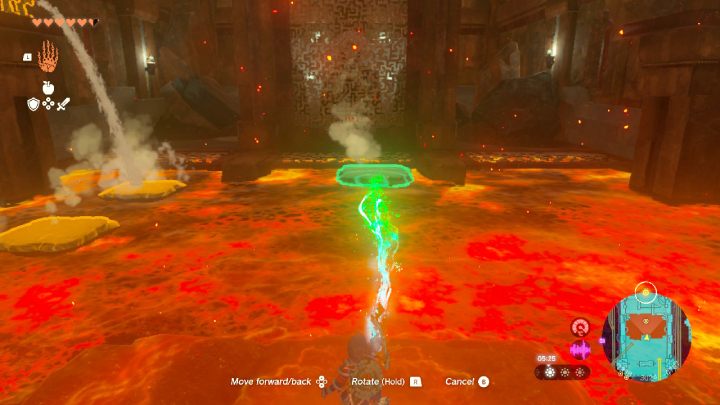 Zerstöre den Felsbrocken, der den Wasserfall blockiert, und nimm dann einen der Steine, die auf dem Magma erscheinen werden – Zelda TotK: Yunobo of Goron City – Komplettlösung – Zelda Tears of the Kingdom Guide