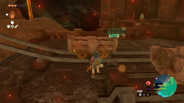 Stellen Sie den Bergbauwagen auf die in den Screenshots oben gezeigten Schienen – Zelda TotK: Yunobo of Goron City – Komplettlösung – Zelda Tears of the Kingdom Guide