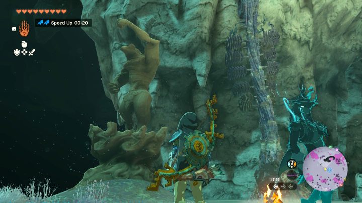 Das Gesicht und die linke Hand der Statue zeigen den Weg, den Sie gehen müssen, um die nächste Statue zu finden – Zelda TotK: A Mystery in the Depths – Komplettlösung – Zelda Tears of the Kingdom Guide