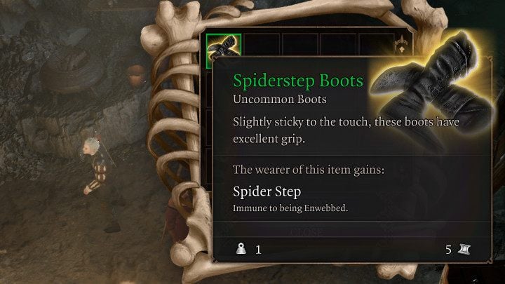 Spiderstep-Stiefel verleihen dem Träger Immunität gegen Enwebbed, sodass er sich frei durch das Gebiet bewegen kann, ohne Monster in der Nähe zu alarmieren – Baldurs Gate 3: Wie besiegt man Phase Spider Matriarch in BG3?  – Bosse und schwierige Kämpfe – Baldurs Gate 3 Guide, Komplettlösung