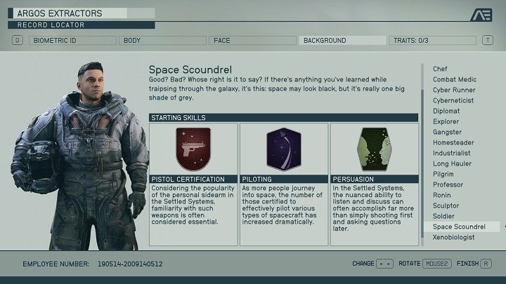 Space Scoundrel – bietet Zugriff auf extrem unterschiedliche Fähigkeiten – Starfield: Welchen Hintergrund soll man wählen?  - Charakterentwicklung und Team - Starfield Guide
