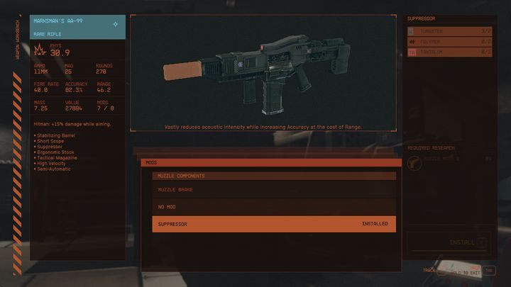 Wie zu erwarten ist, besteht der Hauptzweck eines Schalldämpfers darin, die von der Waffe Ihrer Wahl abgefeuerten Schüsse zu dämpfen – Starfield: Wie befestigt man einen Schalldämpfer?  - Ausrüstung - Sternenfeldführer