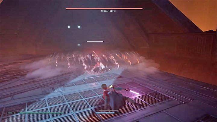 Another red attack of Trilla is an area of effect strike in form of a shock wave - Chapter 6 Fortress Inquisitorius - game finale | Fallen Order Walkthrough - Main Story - Star Wars Jedi Fallen Order Guide