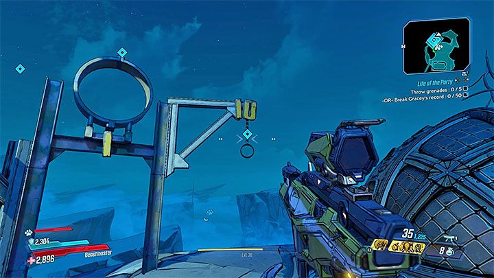 The second optional goal is to break the record of 50 points for throwing grenades through hoops - Pandora-return | Borderlands 3 Side Quest - Side Missions - Borderlands 3 Guide