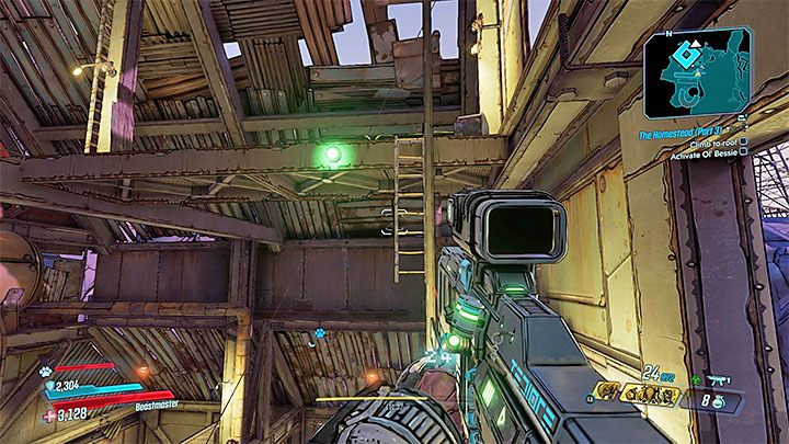 A ladder will drop on the right from the stairs (as shown in the screenshot) - jump to it to climb to the top balconies - Pandora-return | Borderlands 3 Side Quest - Side Missions - Borderlands 3 Guide