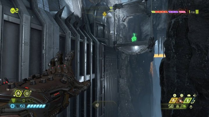 Sobald Sie den Durchgang öffnen, springen Sie auf die Wand und von dort direkt zum Aufzug – Doom Eternal: Geheimnisse der Kultistenbasis, Karten und Standort – Sammlerstücke und Geheimnisse – Doom Eternal Guide