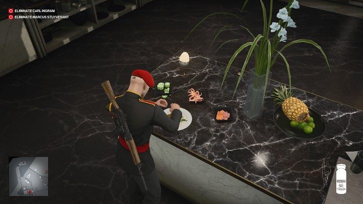 Once the cook has gone to the restroom, you can prepare a meal for Carl Ingram - Hitman 3: Carl Ingram - how to kill him? Dubai, walkthrough - On Top of the World - Dubai - Hitman 3 Guide
