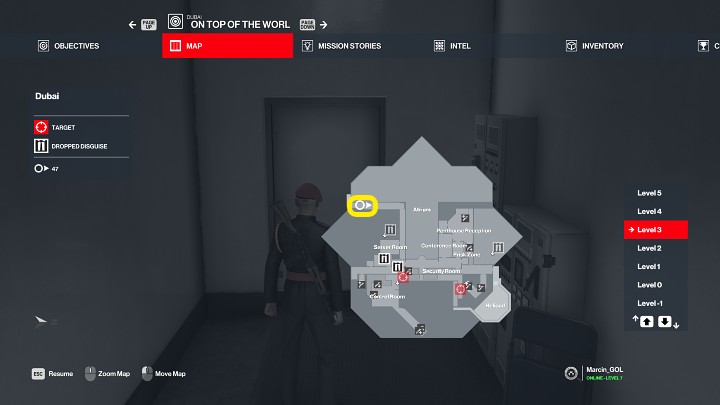 The first step is to get a Penthouse Security Guard outfit - Hitman 3: Carl Ingram - how to kill him? Dubai, walkthrough - On Top of the World - Dubai - Hitman 3 Guide