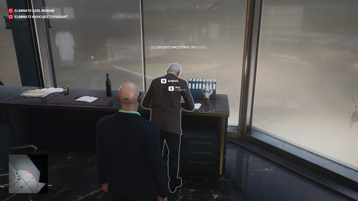 All you have to do is walk up to the desk and push Carl Ingram right onto the model of the oil rig - Hitman 3: Carl Ingram - how to kill him? Dubai, walkthrough - On Top of the World - Dubai - Hitman 3 Guide