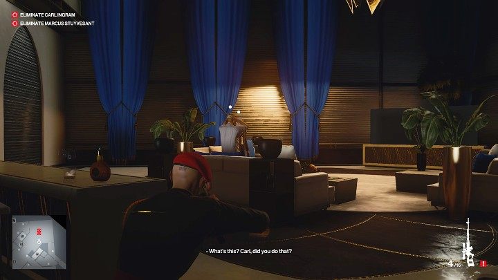 When the men get up, position yourself so that you have both targets in line and fire - Hitman 3: Carl Ingram - how to kill him? Dubai, walkthrough - On Top of the World - Dubai - Hitman 3 Guide