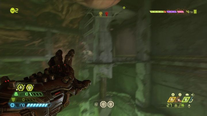 To get that secret you have to jump on the rocky ledge, next to which the old elevator is located - Doom Eternal: Super Gore Nest secrets maps and location - Collectibles and secrets - Doom Eternal Guide