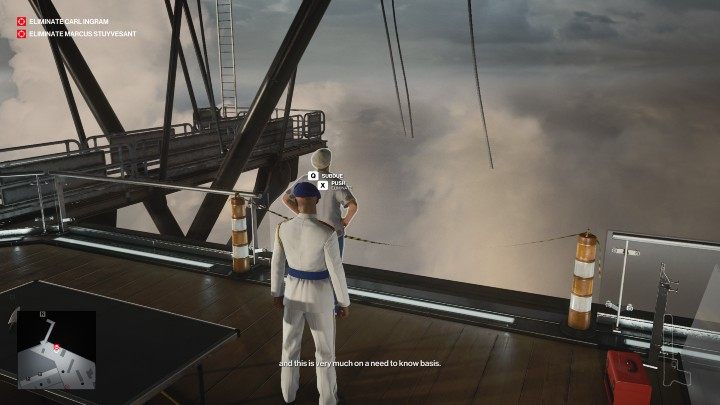 You can easily assassinate Marcus Stuyvesant by pushing him over the edge shown in the picture above - Hitman 3: Marcus Stuyvesant - how to kill him? Dubai, walkthrough - On Top of the World - Dubai - Hitman 3 Guide