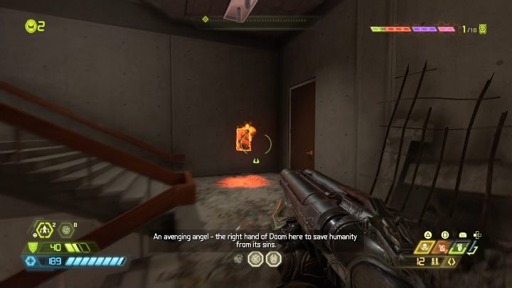 After jumping into another building, go left and destroy the wall that leads to the stairs - Doom Eternal: Arc Complex secrets maps and location - Collectibles and secrets - Doom Eternal Guide