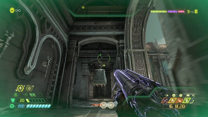When you open the grate, jump on the wall to the left, then jump on top and hit the green object - Doom Eternal: Taras Nabad secrets maps and location - Collectibles and secrets - Doom Eternal Guide