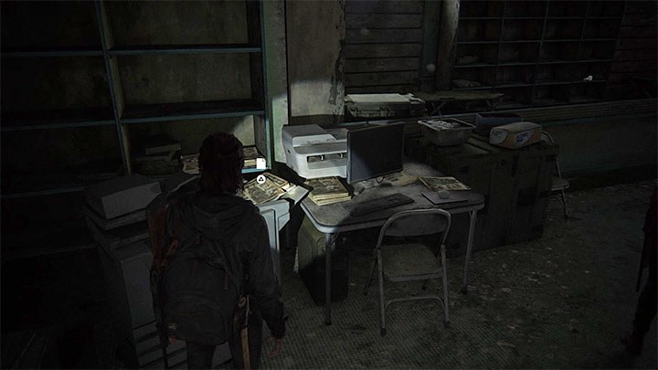 The leaflet is lying on a photocopier - The Last of Us 2: Downtown map - collectibles, artefacts, coins - Seattle Day 1 - Ellie - The Last of Us 2 Guide