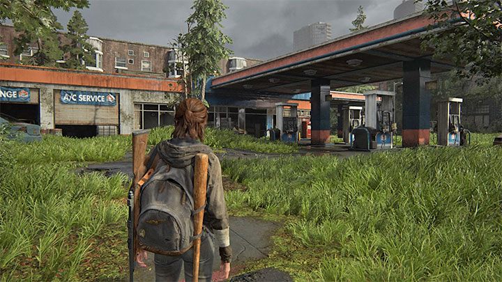 Follow the main path in Capitol Hill level until you reach the gas station shown in the picture - The Last of Us 2: Capitol Hill - collectibles, artefacts, coins - Seattle Day 1 - Ellie - The Last of Us 2 Guide