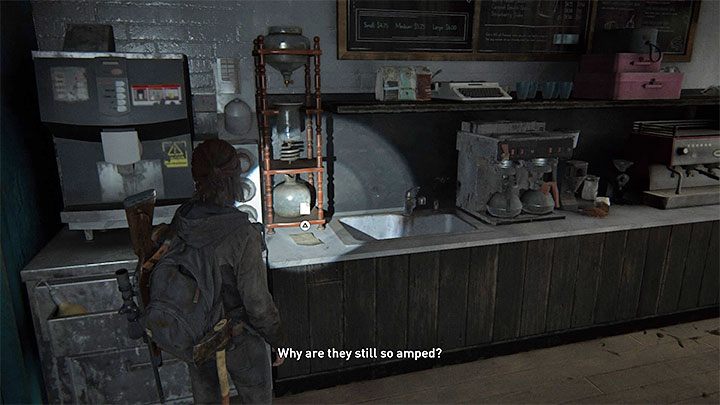 The document lies on a counter next to a sink and a coffee-making machine - The Last of Us 2: Capitol Hill - collectibles, artefacts, coins - Seattle Day 1 - Ellie - The Last of Us 2 Guide