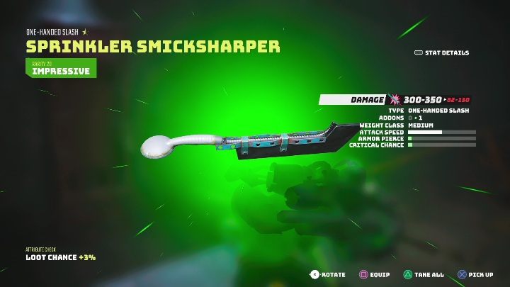 Der Sprinkler Smickshaprer ist eine Nahkampfwaffe – Biomutant: Ultimate Weapons – Liste aller – Secrets & Collectibles – Biomutant Guide