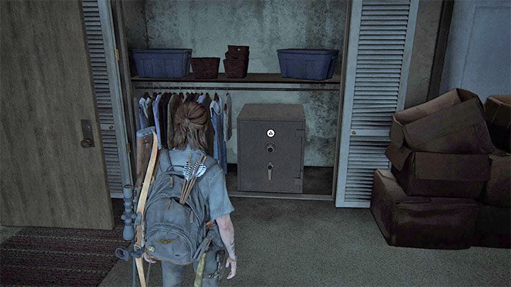 The safe is located in the same second apartment of the building where you found the document described above, during In Search of Nora - The Last of Us 2: In Search of Nora, The Seraphites - artefacts, coins - Seattle Day 2 - Ellie - The Last of Us 2 Guide