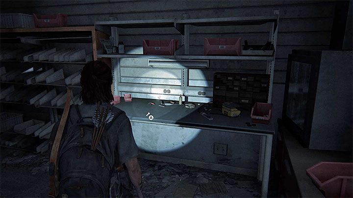The workbench during In Search of Nora can be found shortly after the safe described above was discovered in a dark room at the back of Westons Pharmacy - The Last of Us 2: In Search of Nora, The Seraphites - artefacts, coins - Seattle Day 2 - Ellie - The Last of Us 2 Guide
