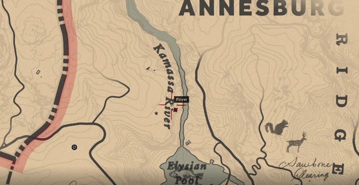 These bones are located in the southern part of Annesburg region, right above Elysian Pool - Red Dead Redemption 2: Dinosaur Bones - where to find all of them? Maps - Dinosaur bones and Rock Carvings - Red Dead Redemption 2 Guide