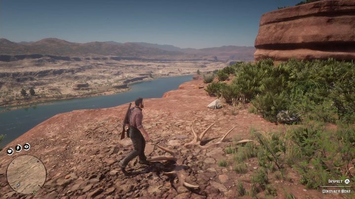 The bone is on the hillside, right next to the cliff - Red Dead Redemption 2: Dinosaur Bones - where to find all of them? Maps - Dinosaur bones and Rock Carvings - Red Dead Redemption 2 Guide