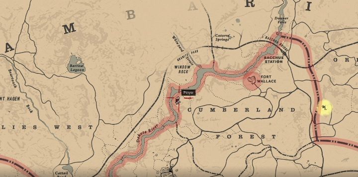 Sie finden diese Schnitzerei im nördlichen Teil des Cumberland Forest, in der Nähe des Flusses – Red Dead Redemption 2: Felszeichnungen – wo findet man sie alle?  Karten – Dinosaurierknochen und Felszeichnungen – Leitfaden zu Red Dead Redemption 2