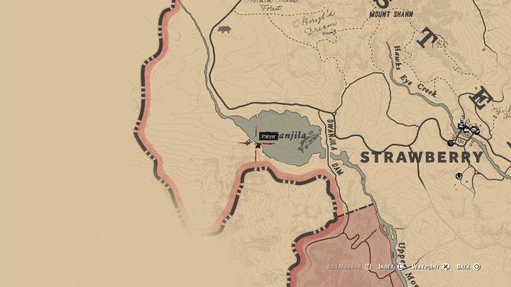 Die fünfte Schnitzerei finden Sie im östlichen Teil der Karte, in der Nähe des Ovanijla-Sees, in der Nähe von Strawberry – Red Dead Redemption 2: Felszeichnungen – wo findet man sie alle?  Karten – Dinosaurierknochen und Felszeichnungen – Leitfaden zu Red Dead Redemption 2