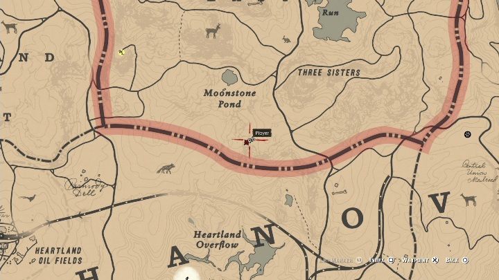 Diese Schnitzerei befindet sich südlich von Moonstone Pond – Red Dead Redemption 2: Felszeichnungen – wo findet man sie alle?  Karten – Dinosaurierknochen und Felszeichnungen – Leitfaden zu Red Dead Redemption 2