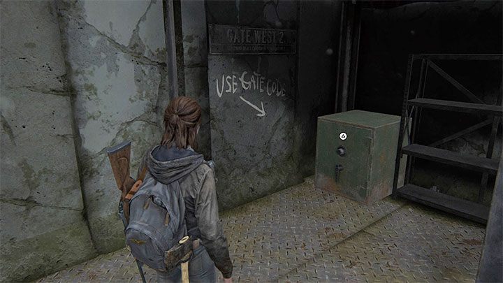 Sie müssen sich durch ein teilweise geöffnetes Tor zwängen, um den Bereich mit dem Safe zu erreichen – The Last of Us 2: Safe-Kombinationen – Seattle, Tag 1 Ellie – Safes – The Last of Us 2 Guide