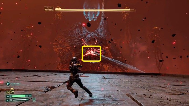 Just like during the first phase of the fight, you will need to aim at Nemesis's weak point to deal any damage to the boss - Return: Nemesis - boss, how to defeat? - Bosses - Returnal Guide