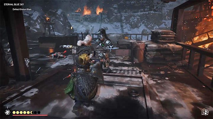 When fighting standard opponents, keep away from Khan so that the boss doesnt interrupt your actions and engage with attacks of his own - Ghost of Tsushima: Eternal Blue Sky walkthrough, video guide - Act 3 - Ghost of Tsushima Guide, Walkthrough
