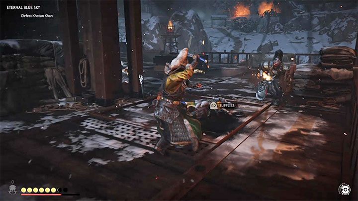 In the third phase of the fight, Khan will equip his sword - Ghost of Tsushima: Eternal Blue Sky walkthrough, video guide - Act 3 - Ghost of Tsushima Guide, Walkthrough