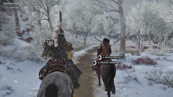 After you regain control of Jin, you will be on horseback and traveling with Yuna - Ghost of Tsushima: Eternal Blue Sky walkthrough, video guide - Act 3 - Ghost of Tsushima Guide, Walkthrough