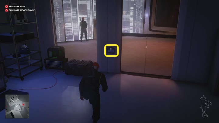 Exit the shaft and approach the control panel by the door - activate it to black out the windows, just in case - Hitman 3: Imogen Royce - how to kill her? Chongqing, China, walkthrough guide - End Of An Era - Chongqing - Hitman 3 Guide