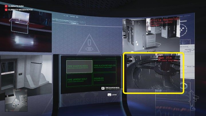Approach the computer and observe the view from the fourth camera that was installed in the Data Core room - Hitman 3: Imogen Royce - how to kill her? Chongqing, China, walkthrough guide - End Of An Era - Chongqing - Hitman 3 Guide