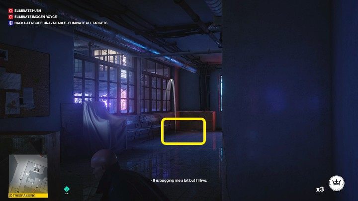 The next actions need to be properly synchronized because there are two guards standing at the entrance to the stairwell - Hitman 3: Imogen Royce - how to kill her? Chongqing, China, walkthrough guide - End Of An Era - Chongqing - Hitman 3 Guide