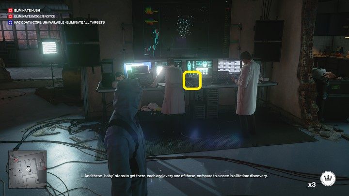 The Lethal Poison Pill Jar lies on the desk to the left - Hitman 3: Imogen Royce - how to kill her? Chongqing, China, walkthrough guide - End Of An Era - Chongqing - Hitman 3 Guide
