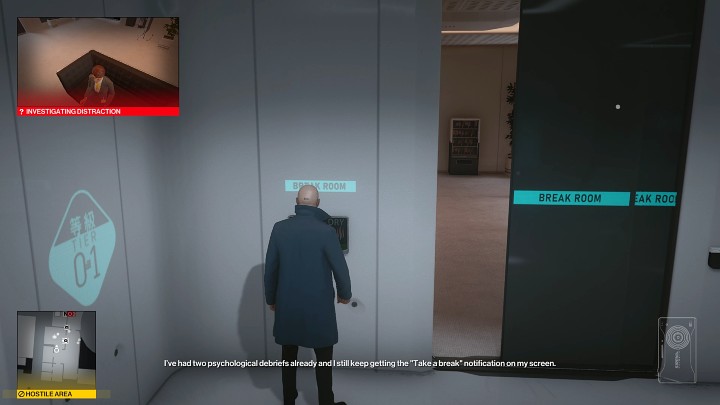 Now approach the control panel on the left and activate it to get the attention of one of the people inside - Hitman 3: Imogen Royce - how to kill her? Chongqing, China, walkthrough guide - End Of An Era - Chongqing - Hitman 3 Guide