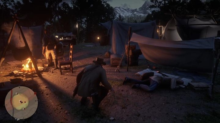 Bewegen Sie sich hinter den Rücken der Feinde, die am Lagerfeuer sitzen – Red Dead Redemption 2: Archäologie für Anfänger – Komplettlösung – Kapitel 6 – Beaver Hollow – Leitfaden zu Red Dead Redemption 2