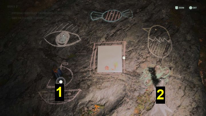 Gehen Sie zurück nach unten und interagieren Sie mit den Zeichnungen – Alan Wake 2: Alle Kinderreim-Rätsel in Cauldron Lake – Rhymes – Alan Wake 2 Guide