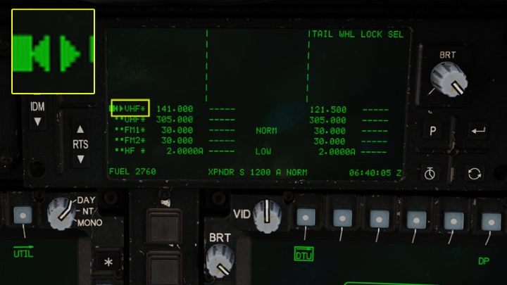 Ein aktives Funkgerät hat immer ein Pfeilspitzensymbol, das nach links zeigt – DCS AH-64D Apache: Funkkommunikation – wie verwendet man Funkgeräte?  - Systeme und Sensoren - DCS AH-64 Apache Guide