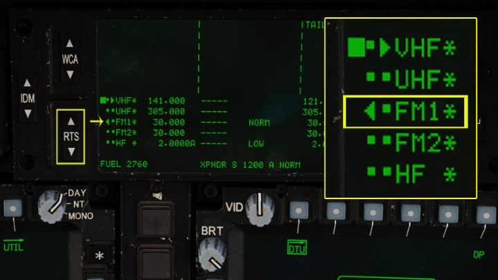 Verwenden Sie den RTS-Schalter oder die Taste am zyklischen RTS. Drücken Sie, um zwischen verschiedenen Funkgeräten zu wechseln – DCS AH-64D Apache: Funkkommunikation – wie verwendet man Funkgeräte?  - Systeme und Sensoren - DCS AH-64 Apache Guide