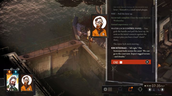 Diese Aktion ist mit der Quest „Schließen Sie die Schleuse am Mittwoch“ verbunden – sie wird Ihrem Tagebuch hinzugefügt, nachdem Sie die folgenden Interaktionen durchgeführt haben – Disco Elysium: Wie gelangt man ins westliche Martinaise? – FAQ – Disco Elysium-Handbuch