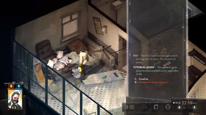 Es gibt auch eine versteckte Option – das Schlafen im Müllcontainer – die wir in unserem Trophäenleitfaden für das Spiel ausführlich beschreiben – Disco Elysium: Wie kann man für eine Nacht in Whirling-in-Rags nicht bezahlen? – FAQ – Disco Elysium-Leitfaden