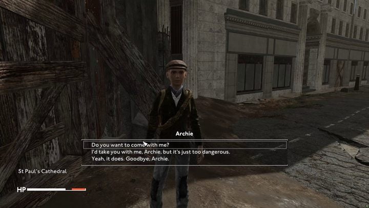 Nachdem Sie die Tore des Heiligtums durchquert haben, beginnt Archie automatisch ein Gespräch mit Ihnen, in dem Sie über sein Schicksal entscheiden können - Fallout London: Wie gelangt man zum St. Pauls Sanctuary? - Quests - Fallout London Guide