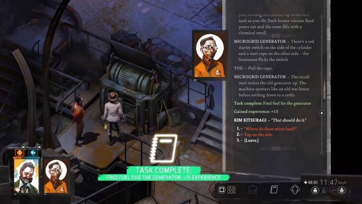 Gehen Sie zurück zum Flugabwehrturm und finden Sie den Generator, der im Screenshot oben markiert ist - dies ist der nördliche Teil des Bunkerinneren - Disco Elysium: Finden Sie Treibstoff für den Generator - Komplettlösung - Ruby und der Schütze - Disco Elysium-Handbuch