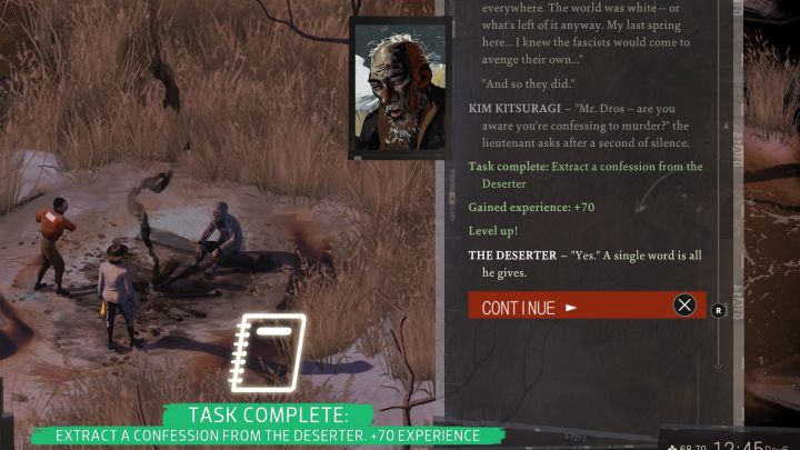 Wenn Sie die Beweise richtig jongliert haben, wird der Deserteur schließlich gestehen und dies wird mit 70XP belohnt - Disco Elysium: Dem Deserteur ein Geständnis entlocken - Komplettlösung - Ruby und der Schütze - Disco Elysium Guide