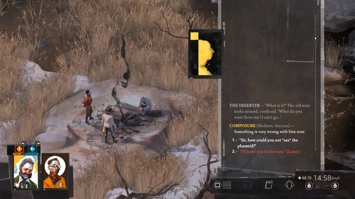 Am Ende der Aufgabe müsst ihr zum Deserteur zurückkehren - Disco Elysium: Untersucht die Phasmiden - Komplettlösung - Ruby und der Schütze - Disco Elysium Guide