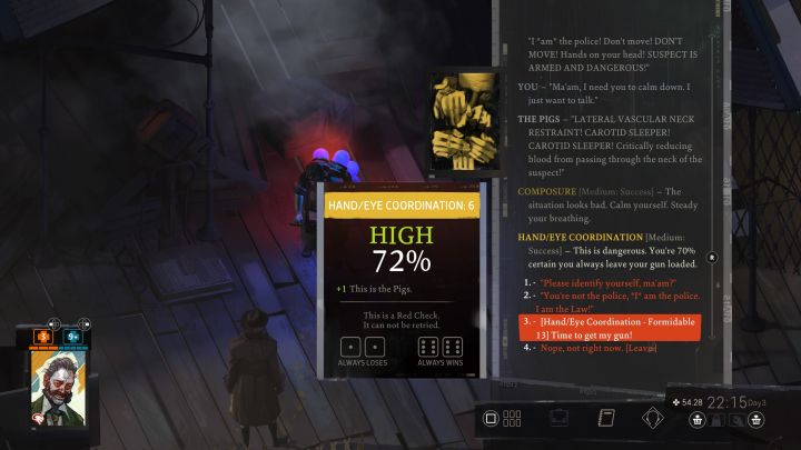 Um die Waffe zurückzubekommen, müssen Sie den obligatorischen Hand-Auge-Koordinationstest bestehen - Disco Elysium: Stellen Sie sich den Schweinen und holen Sie sich Ihre Waffe zurück - Komplettlösung - Persönlich - Disco Elysium-Handbuch
